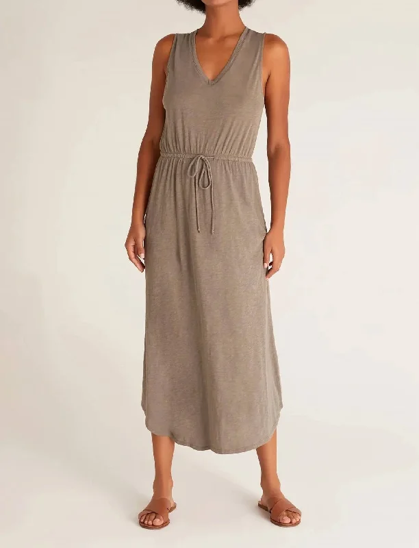 Affordable Women's Clothes Big Savings on Rustic Countryside Styles Lovewell Slub Maxi Dress In Moss Gray