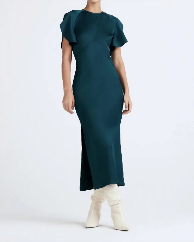 Women's Seasonal Wardrobe Clothing Limited - Stock Lyra Petal Sleeve Midi Dress In Emerald