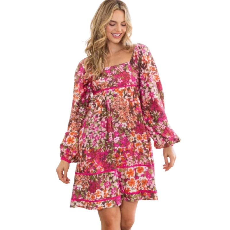 Women's Holiday Clothes Statement Piece Floral Square Neckline Mini Dress