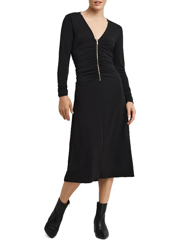 Charming Women's Outfit For Special Occasions Elevated Style Womens Ruched Zip-Front Midi Dress