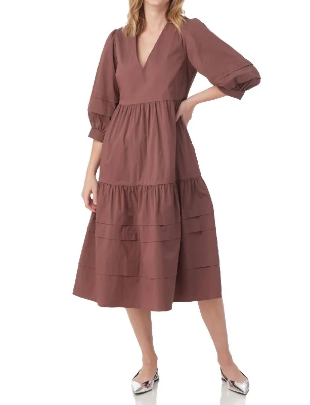 Women's Cozy Outfit For Lounging Seasonal Trend Wylie 3/4 Sleeve Midi Dress In Ember