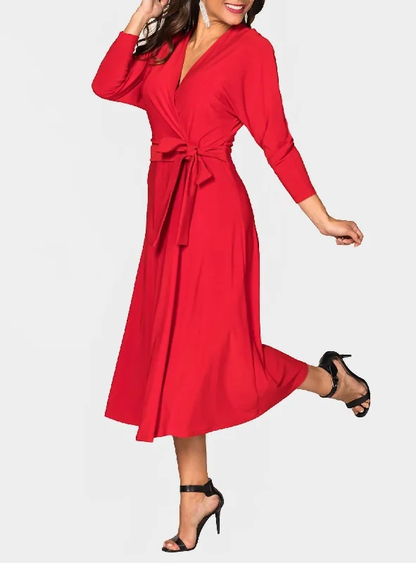 Women's Elegant Apparel Feminine Soft - Hued Look Dolman Sleeve Maxi Dress in Red