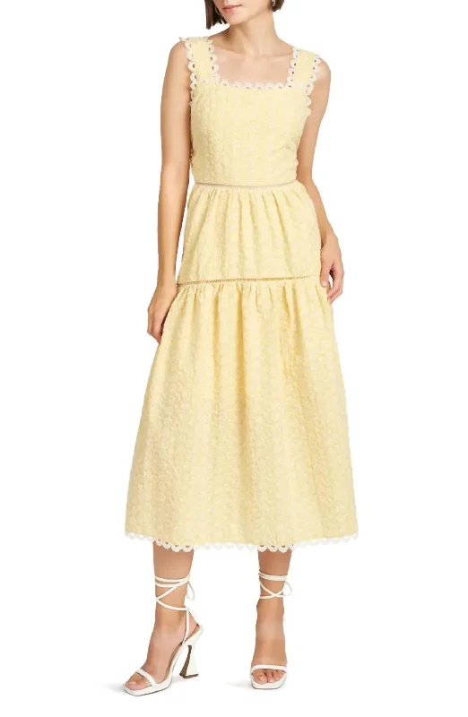 Women's Clothing For Travel Coastal Beach - Inspired Style Camryn Midi Dress In Lemon