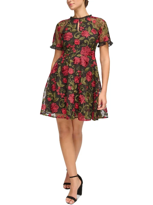 Women's High-End Clothing Clearance Event Womens Floral Print Mini Fit & Flare Dress