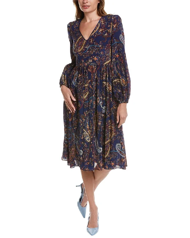 Women's Chic Apparel Parisian Effortless Chic Style ETRO Paisley Print Silk Midi Dress