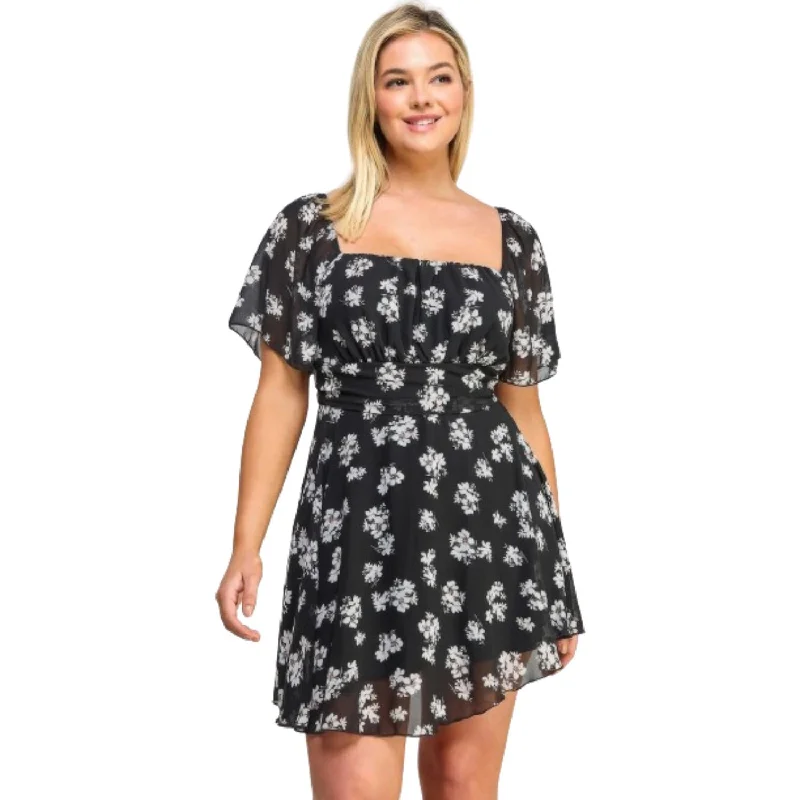 Women's Plus-Size Apparel Y2K Nostalgic Fashion Look Plus Size Floral Chiffon Dress