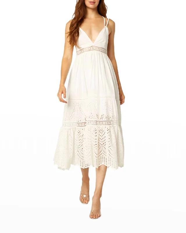 Women's Clothing For Work Effortless Sophistication Embroidered Eyelet Midi Dress In White