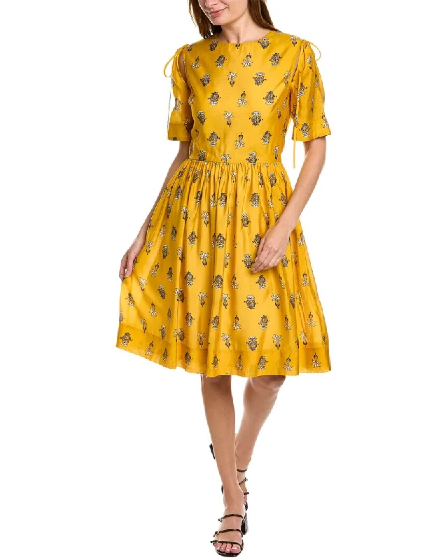 Women's Clothes And Apparel Sets Y2K Nostalgic Fashion Look Oscar de la Renta Tie Shoulder Silk-Blend Midi Dress