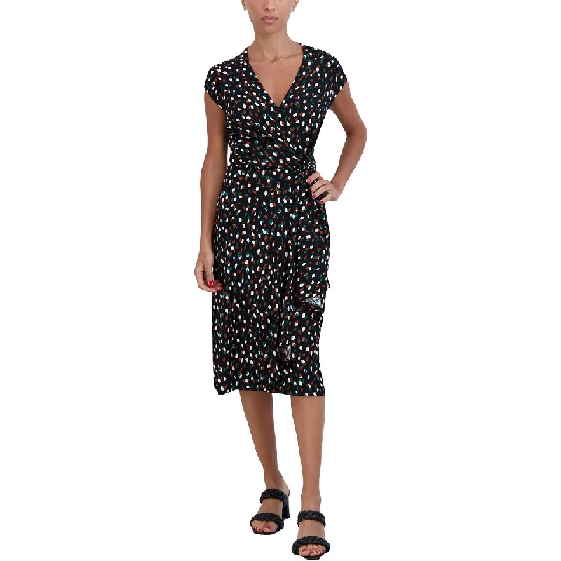 Women's Casual Wear Clothing Summer Splash Sale Petites Womens Dotted Knee-Length Midi Dress