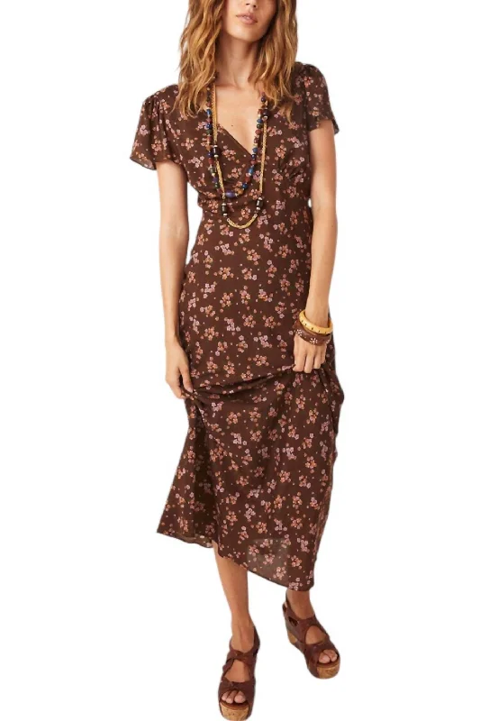 Women's Classic Attire Vibrant Prints Melody Bias Maxi Dress In Antique Walnut