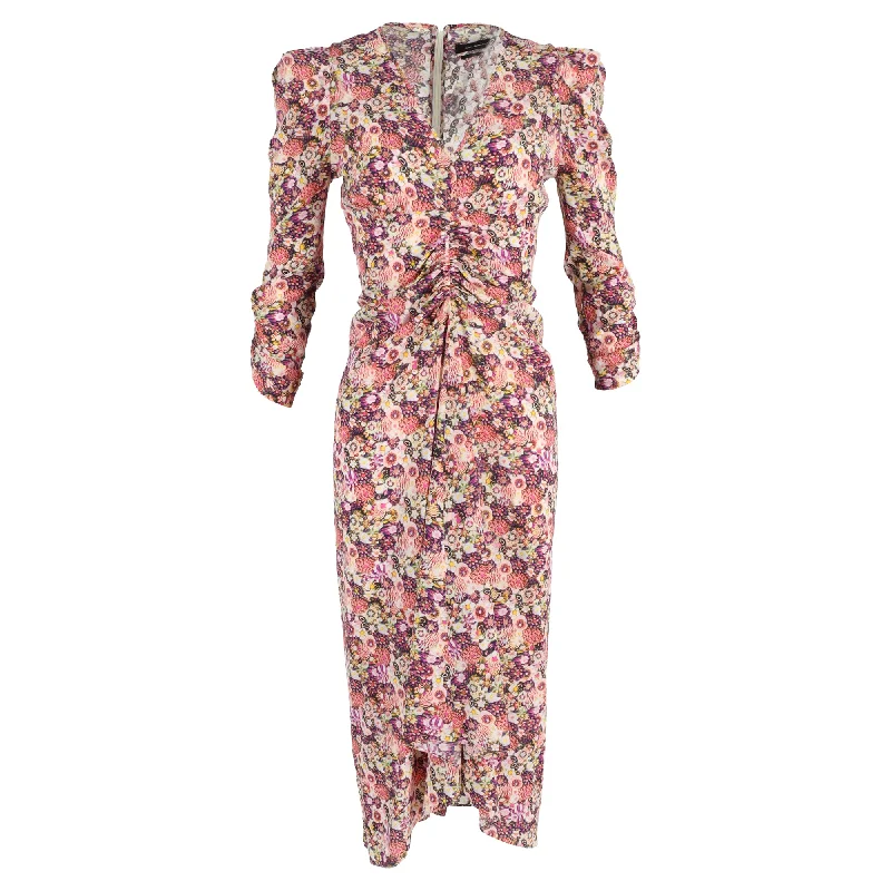 Sustainable Women's Apparel Mid - Week Surprise Isabel Marant Midi Albini Floral Printed Ruched Dress in Multicolor Silk