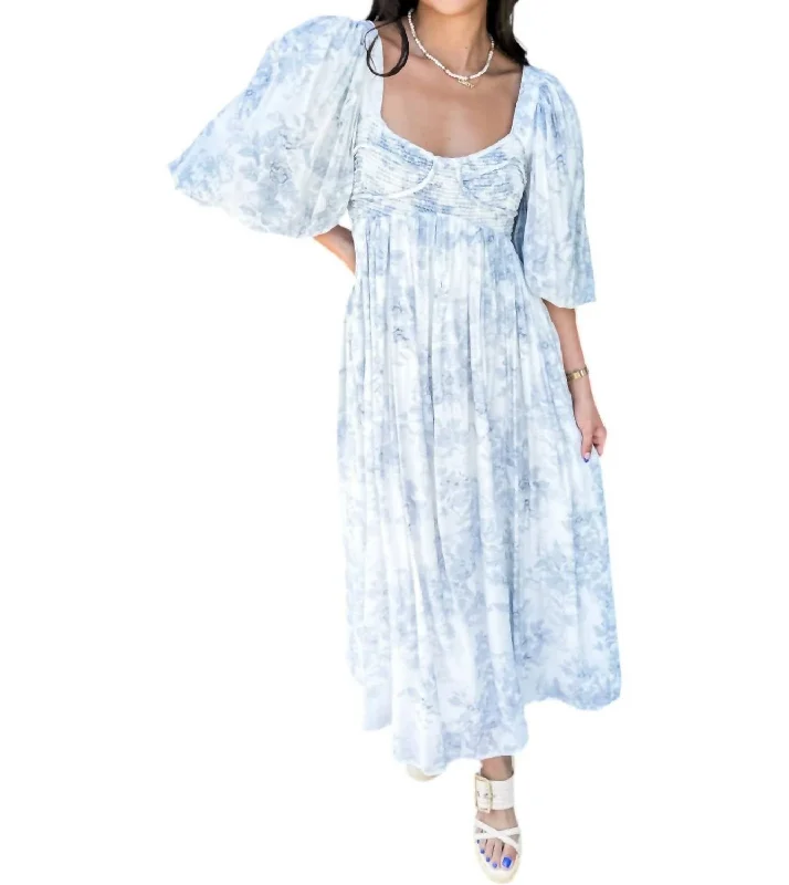 Women's Sporty Clothes Flowy Fabric Kenzie Maxi Dress In Blue Floral