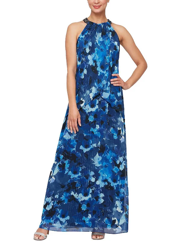 Women's Cozy Clothes Soft Textures Womens Floral Print Maxi Evening Dress