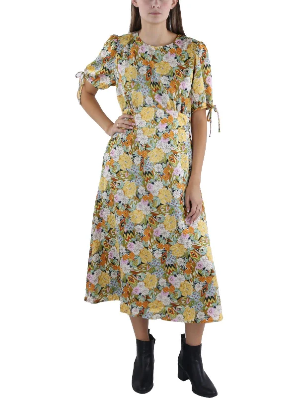 Women's Clothes And Garments Vibrant Prints Womens Floral Print Mid Calf Midi Dress