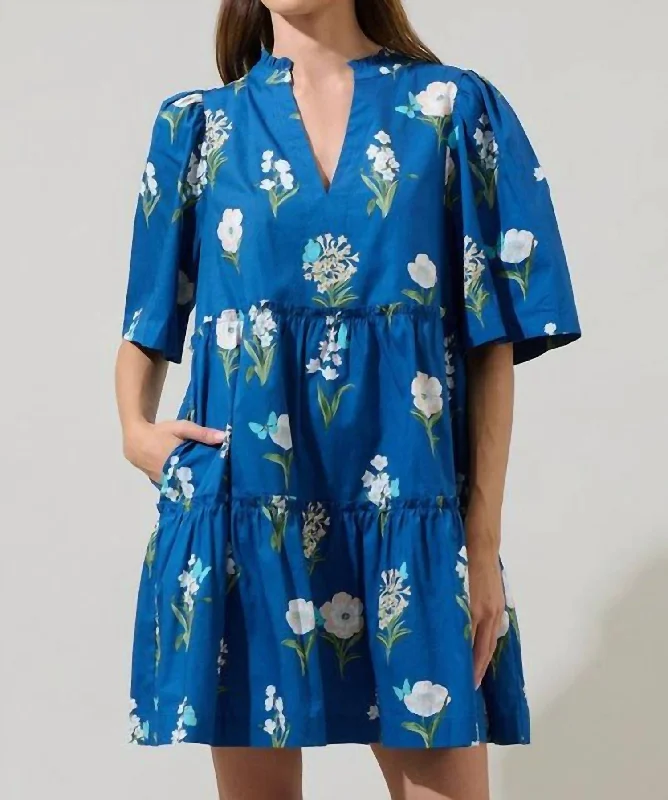 Women's Elegant Evening Attire Summer Splash Sale Madison Floral Shift Dress In Blue