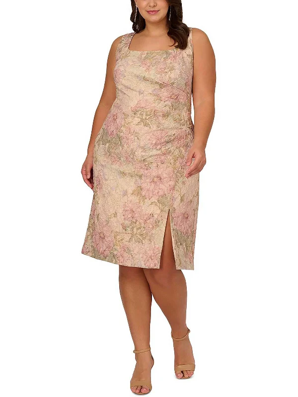 Women's Comfortable Lounge Outfit Effortless Comfort Plus Womens Floral Print Midi Sheath Dress