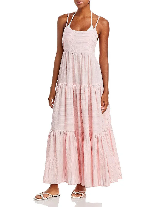 Women's Vintage-Inspired Outfit Dreamy Draping Santorini Womens Woven Striped Maxi Dress