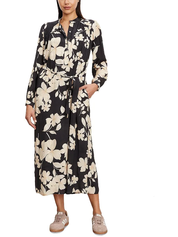 Women's Professional Outfit Soft Textures Josepha Womens Floral Long Sleeve Midi Dress