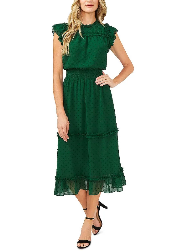 Women's Occasion Wear Clothes Vintage Elegance Womens Swiss Dot Calf Midi Dress