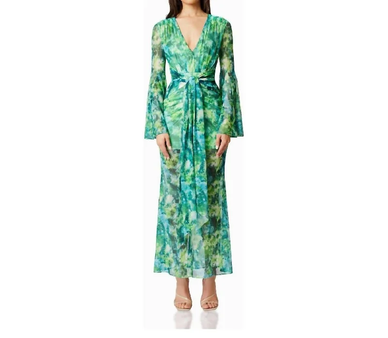 Timeless Women's Garments Boho - Chic Festival - Ready Style Jonquil Long Sleeve Maxi Dress In Greenmulti