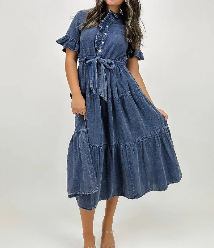 Women's Evening Wear Outfit Feminine Soft - Hued Look Julia Midi Dress In Indigo