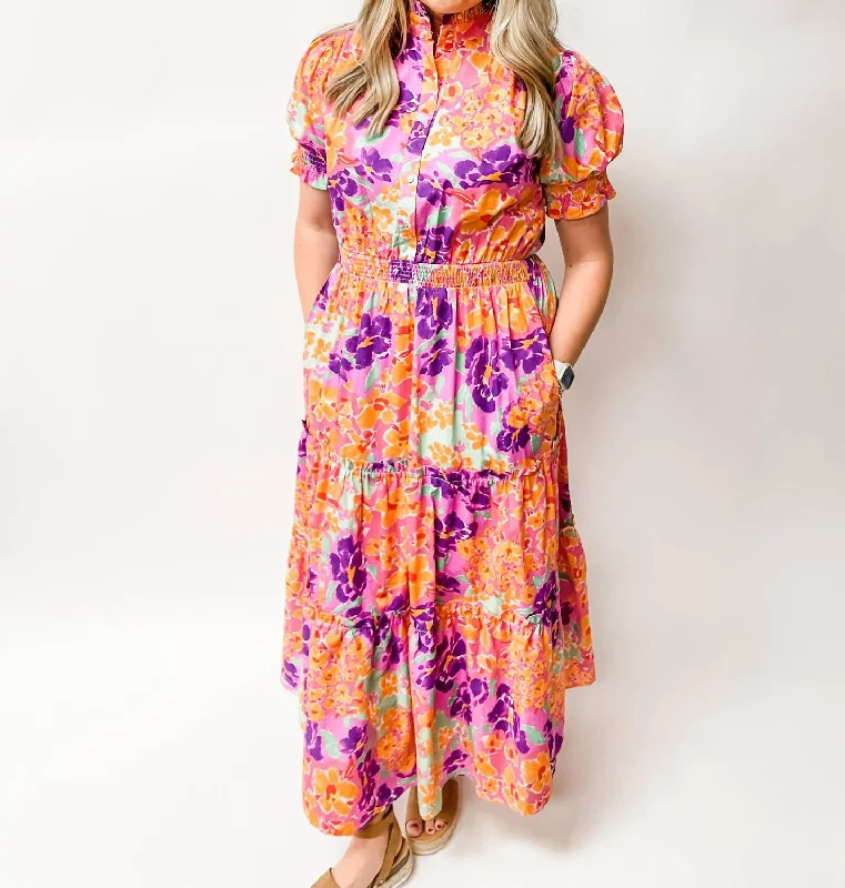 Women's Party Outfit Father's Day Deals Floral Garden Dress In Orange/purple