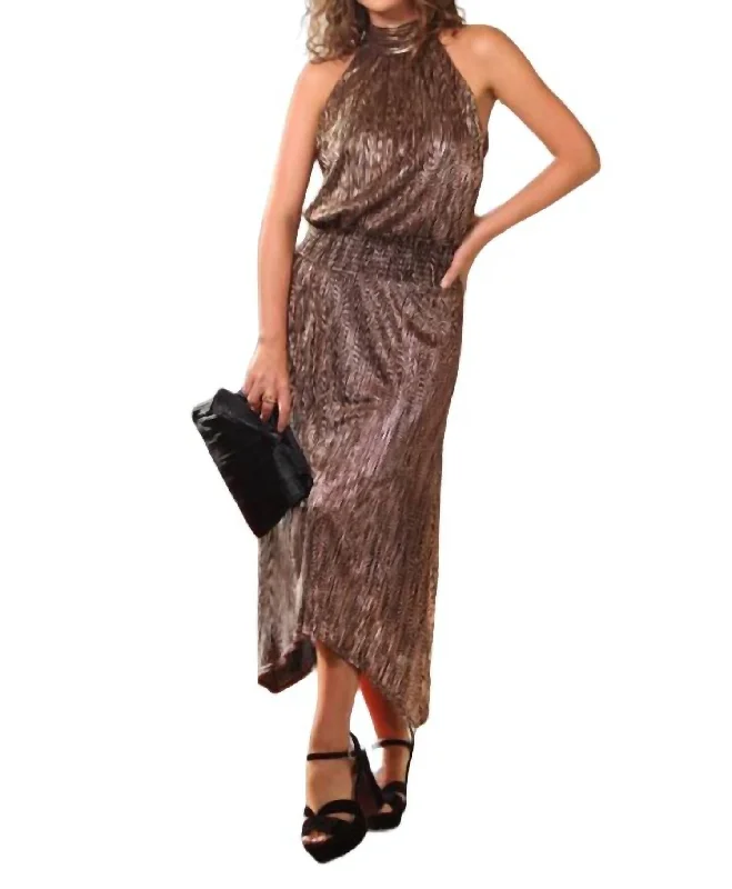 Women's Activewear Attire Tropical Island - Inspired Attire Smocked Pleated Maxi Dress In Copper