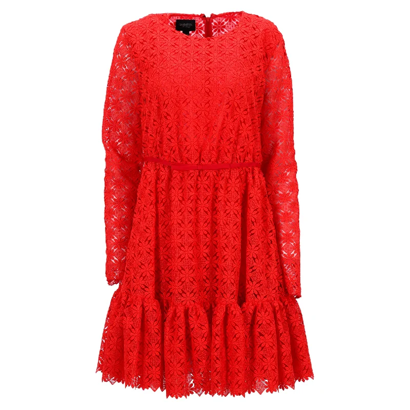 Women's Activewear Attire Limited - Stock Giambattista Valli Floral Lace Mini Dress in Red Polyester