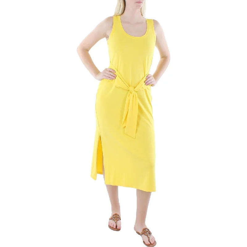 Women's Outerwear Clothing Lighten Up with Nordic Styles Womens Sleeveless Tie-Front Midi Dress