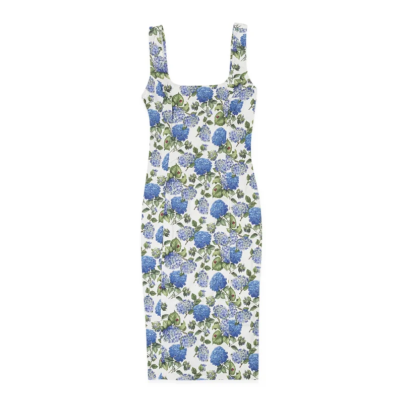 Affordable Luxury Women's Apparel Mid - Season Sale CALLIPYGIAN FLORAL U-NECK PENCIL BLUE SUN DRESS