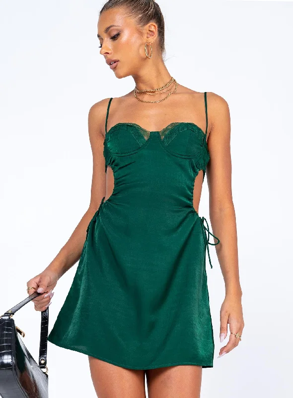 Women's Evening Outfit Classic Charm Hazel Cut Out Mini Dress Forest Green