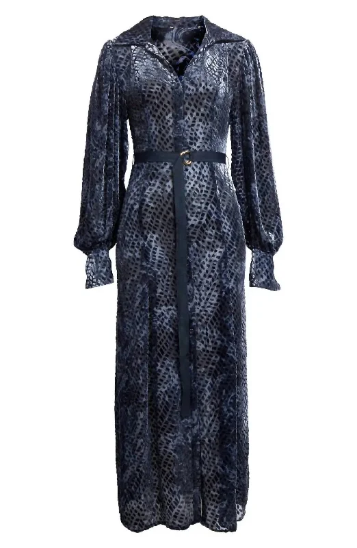 Women's Casual Wear Outfit Soft Textures Women's Thalia Velvet Burnout Maxi Dress In Marine