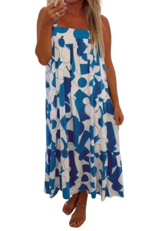 Women's Comfortable Lounge Garments Y2K Nostalgic Fashion Look Geo Print Maxi Dress In Blue