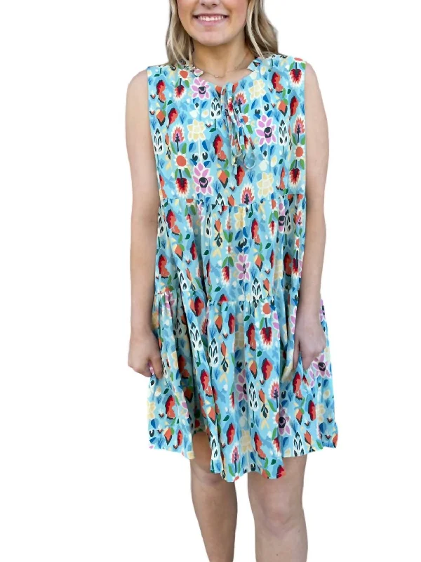 Women's Vacation Outfit Elegant Details Spring Fling Dress In Blue Floral