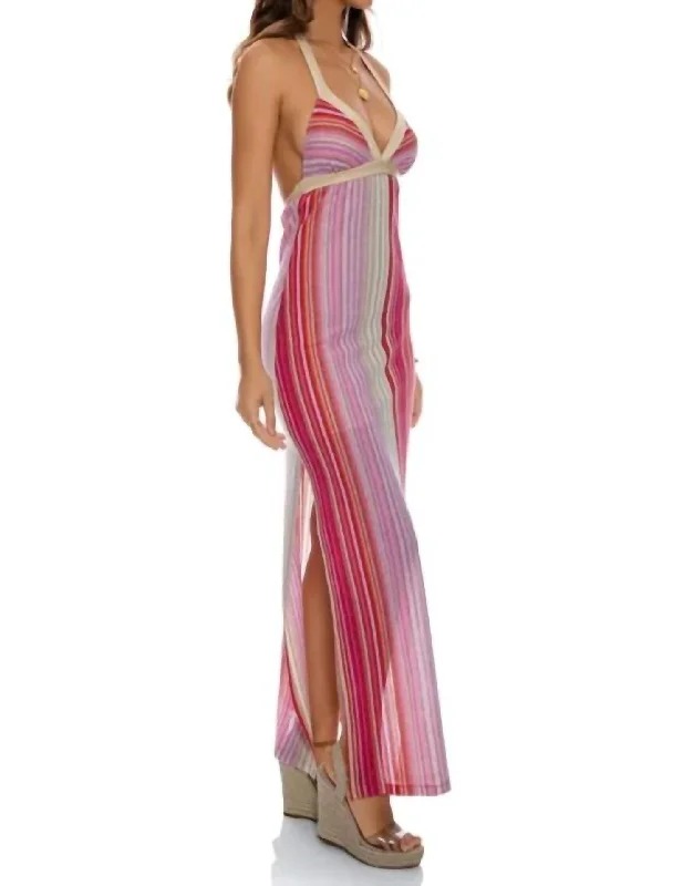 Women's Evening Wear Outfit Seasonal Trend Ready To Wear Maxi Dress In Multi Pink