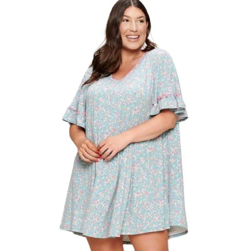 Women's Apparel Lightweight Fabric Plus Size Spring Floral Printed Lovely Swing Dress