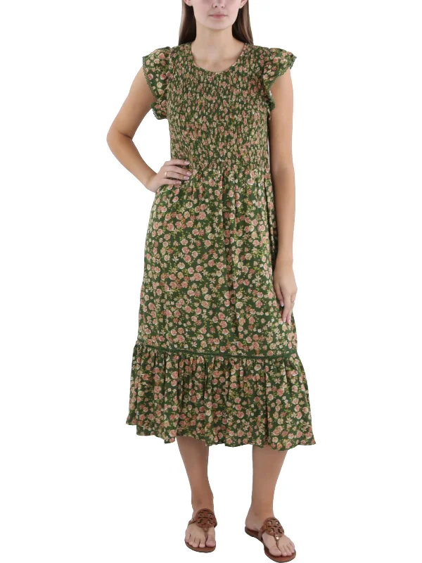 Women's Casual Garments Urban Sophistication Womens Floral Print Mid Calf Midi Dress