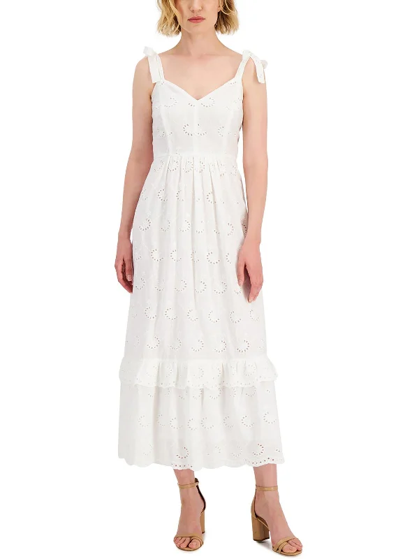 Women's Evening Clothing Elegant Contour Womens Eyelet Tea Midi Dress