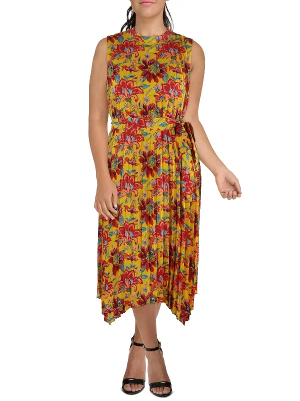 Women's Fashionable Attire For Work Clearance Event Womens Floral Print Polyester Midi Dress