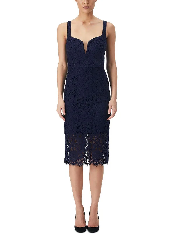 Women's Evening Wear Outfit Effortless Comfort Womens Lace Plunge Midi Dress