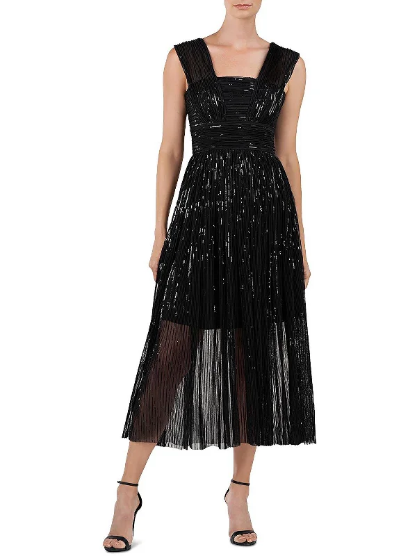 Women's Clothing Outfit Set Artful Design Liana Womens Sequined Pleated Midi Dress