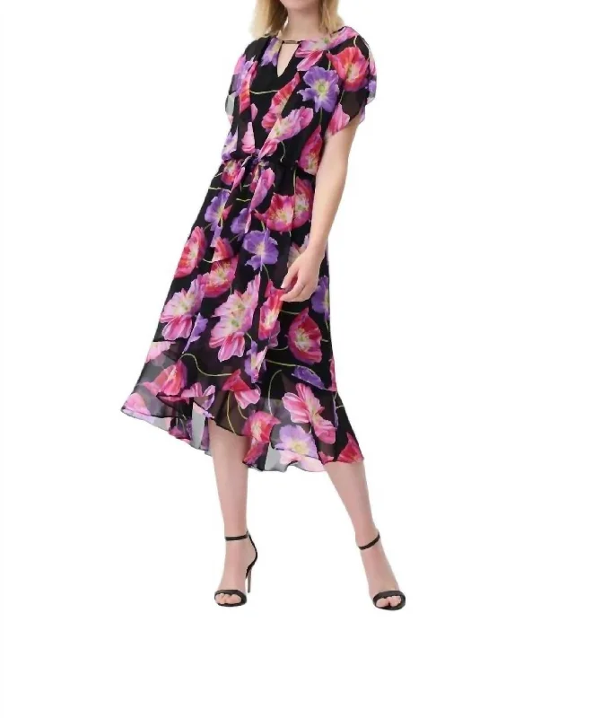 Women's Transitional Garments Feminine Elegance Floral Print Dress In Black/multi