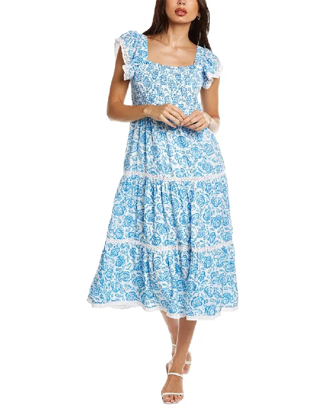 Women's Professional Apparel Tropical Island - Inspired Attire Sail to Sable Flutter Smocked Midi Dress