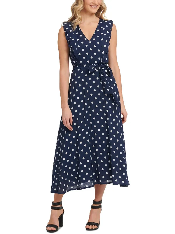 Women's Plus-Size Outfit Bold Silhouette Womens Polka Dot Midi Midi Dress