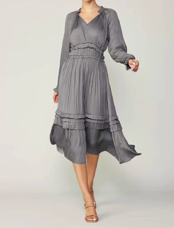 Women's Layered Outfit Statement Piece Leia Pleated Midi Dress In Grey