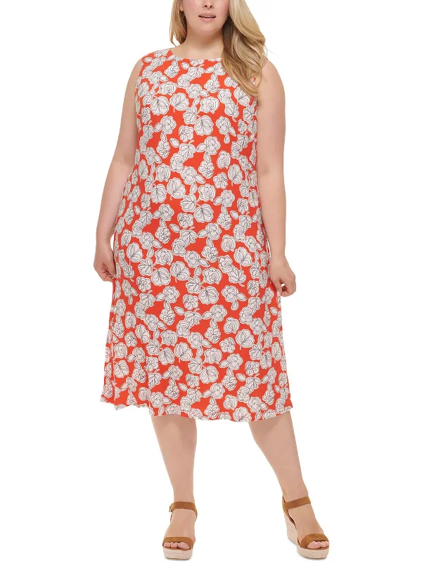 Timeless Women's Outfit Graceful Movement Plus Womens Floral Print Polyester Midi Dress