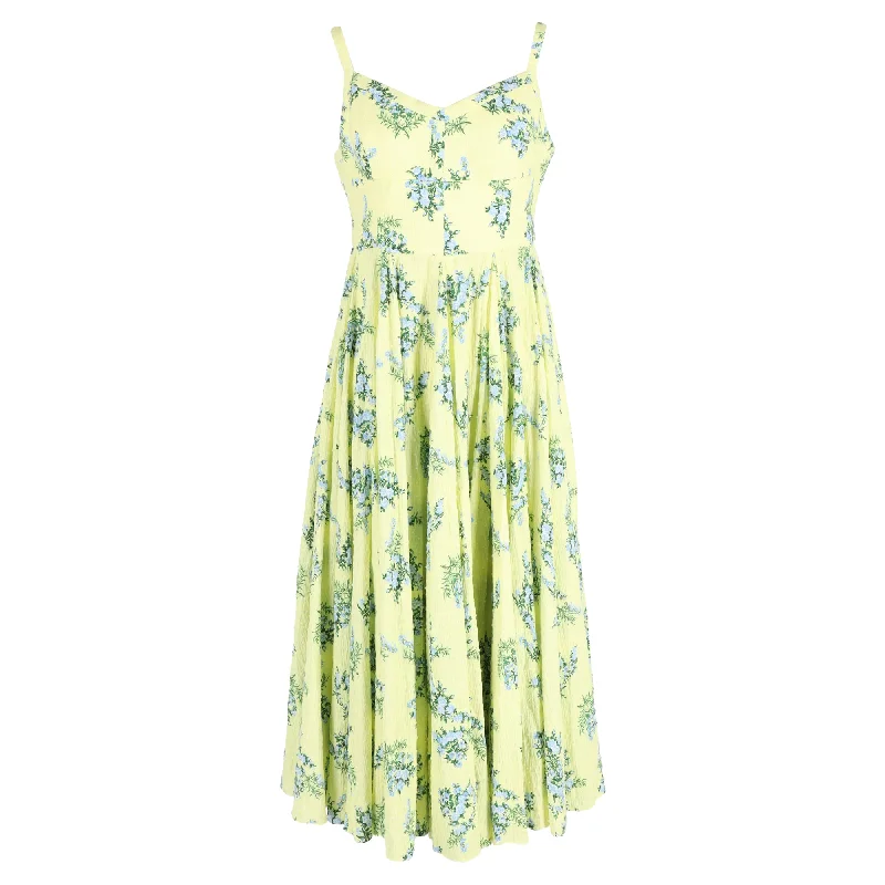 Women's Functional Outdoor Garments Playful Elegance Emilia Wickstead Elita Floral-Print Seersucker Midi Dress in Yellow Cotton