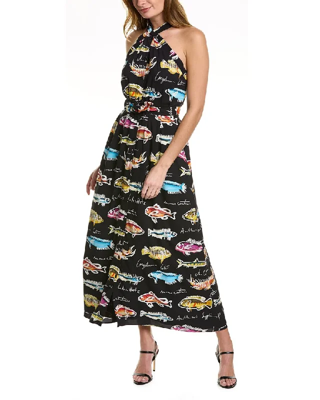 Women's Evening Apparel Contemporary Elegance Oscar de la Renta Marine Postcard Silk Maxi Dress