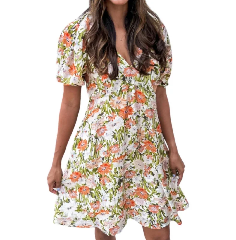 Women's Clothes For Special Occasions Modern Romance Azelea Mini Dress In Orange Floral