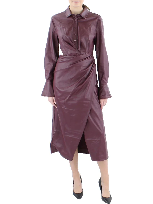 Women's Elegant Clothing Sets Romantic Detailing Mara Womens Vegan Leather Cut-Out Midi Dress